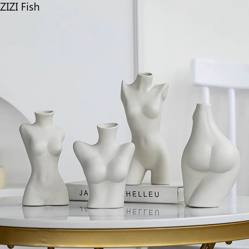 Afralia™ Ceramic Nude Figures Vase Set for Artistic Desk Decor and Floral Arrangements