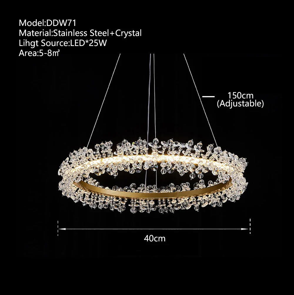 Afralia™ Crystal Gold/Black Ring LED Chandelier: Minimalist Luxury Hanging Ceiling Light Fixtures