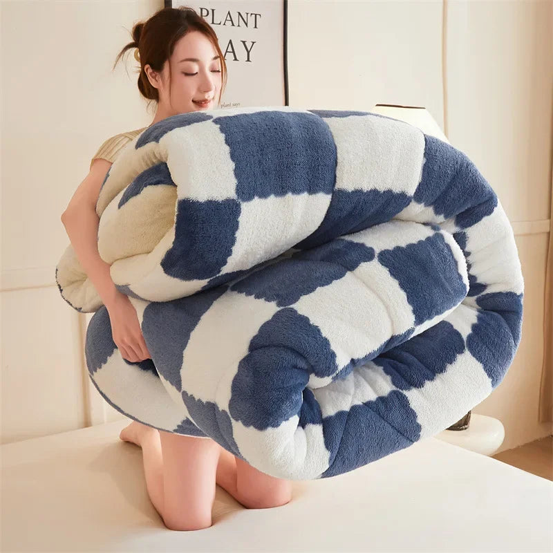 Afralia™ Winter Checkerboard Duvet Blanket: Super Thick, Warm & Weighted for Fluffy Comfort.