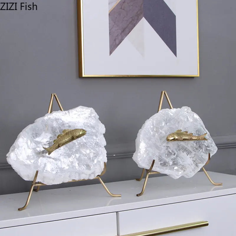 Afralia™ Golden Fish Crystal Ornament Home Decoration Metal Statue