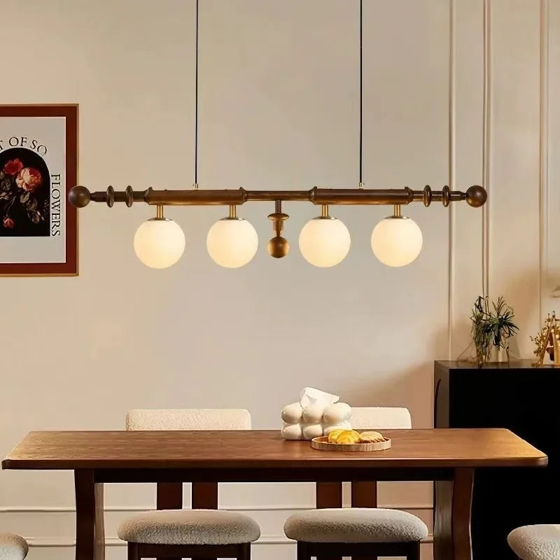 Modern Wood Strip Chandelier Glass Ball Lampshade for Kitchen Island Dining Living Room Lighting by Afralia™