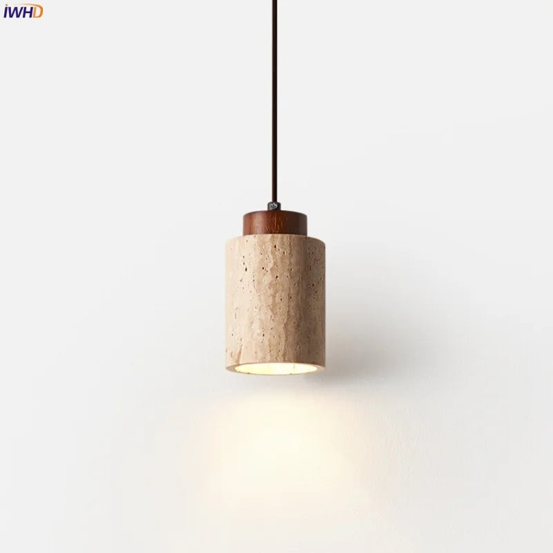 Afralia™ Yellow Travertine LED Pendant Lamps for Living Room Bedside Kitchen Decor