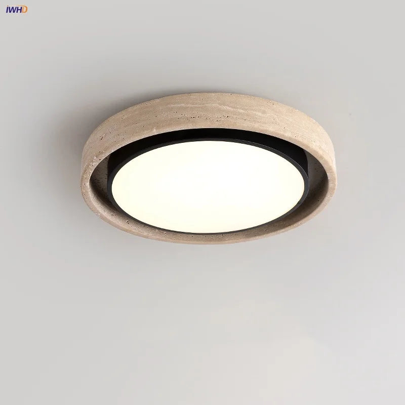 Afralia™ Travertine Round Iron LED Ceiling Light: Modern Nordic Flush Mount Fixture