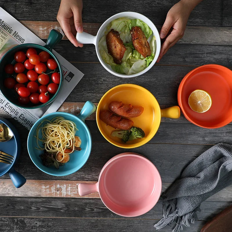 Afralia™ Ceramic Single Handle Salad Bowl, Microwave Safe for Breakfast, Dessert, Soup