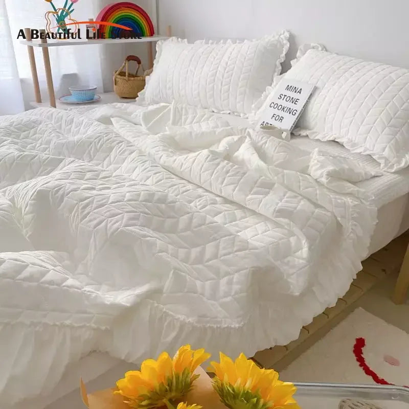 Afralia™ Korean Style Washed Solid Color Quilt Blanket for Summer Bedspread