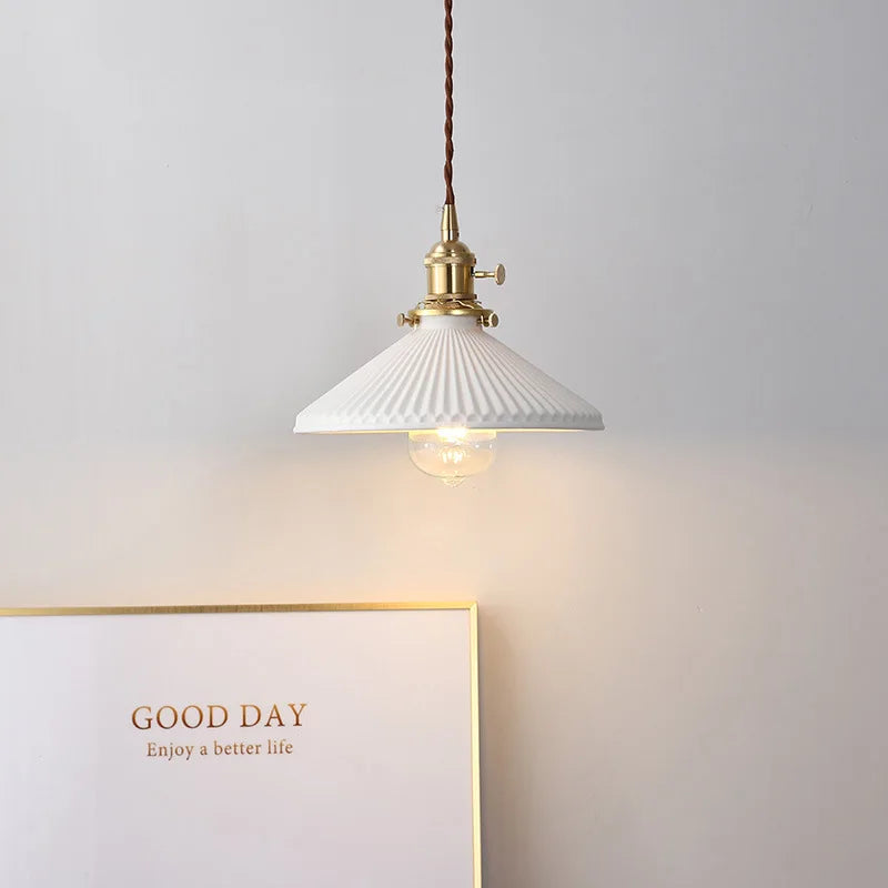 Afralia™ Japanese Ceramic Brass Bedside Chandelier for Bedroom Bay Window Bar Lighting