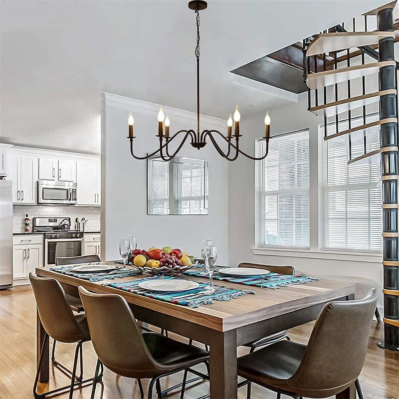 Afralia™ Retro Iron Chandelier Light for Living Room Kitchen Bedroom Dining Room
