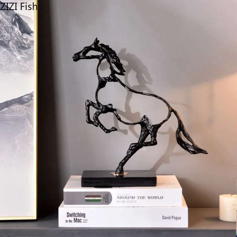 Afralia™ Minimalist Black Horse Statue Iron Ornaments Modern Home Decor Sculpture