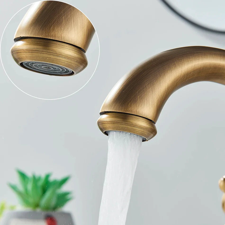 Afralia™ Antique Brass Basin Faucet: Solid Brass Single Hole Deck Mounted Mixer Tap