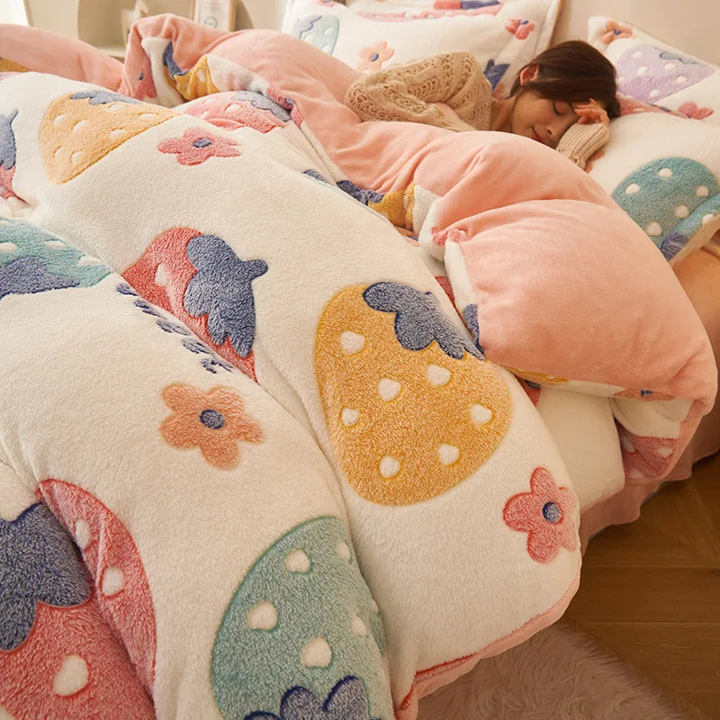 Afralia™ Snowflake Velvet Duvet Cover: Cartoon Jacquard, Soft & Fluffy Bedding for Autumn/Winter