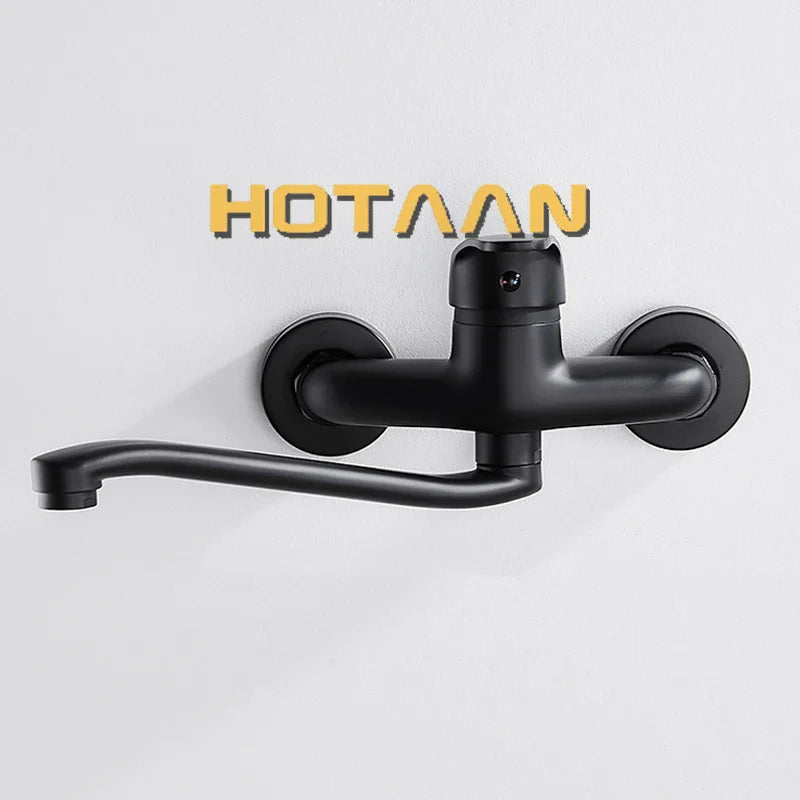 Afralia™ Dual Hole Kitchen Faucet, Black Brass Chrome Mixer Tap for Sink