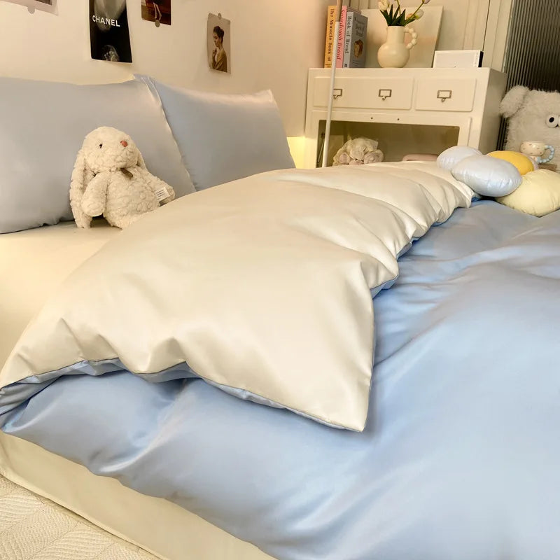 Afralia™ Double Color Blocked Ice Silk Bedding Set for Light Luxury Summer Comfort