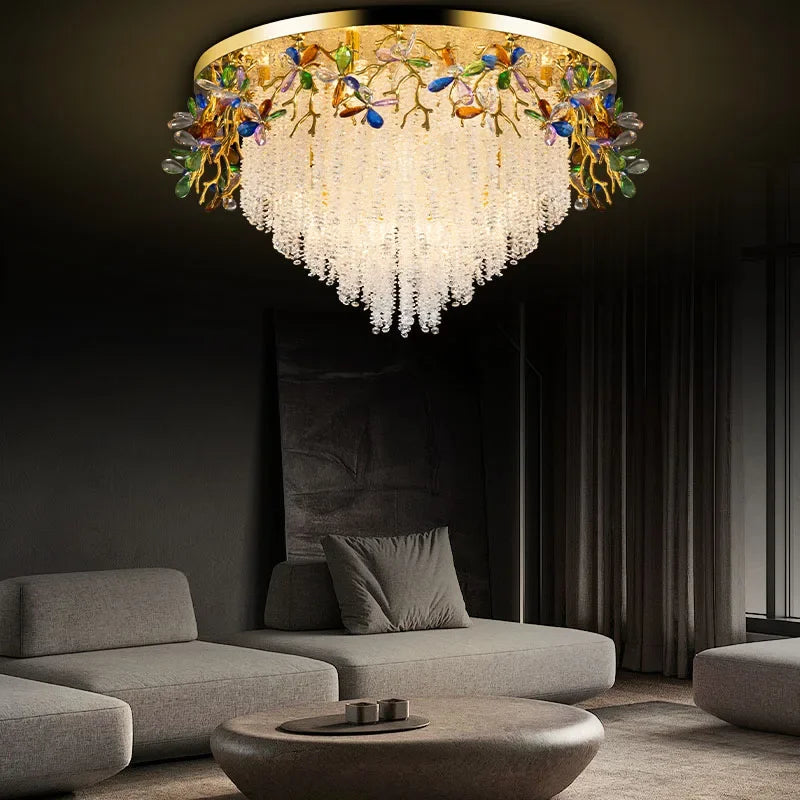 Afralia™ Modern Gold K9 Crystal Branch Chandelier for Bedroom Living Room Kitchen