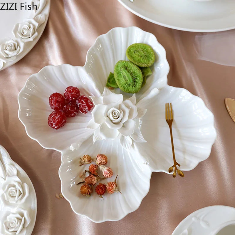 Afralia™ Ceramic Flower Plate for Breakfast Fruit Salad Dinner - Elegant Western Kitchen Dining Plate