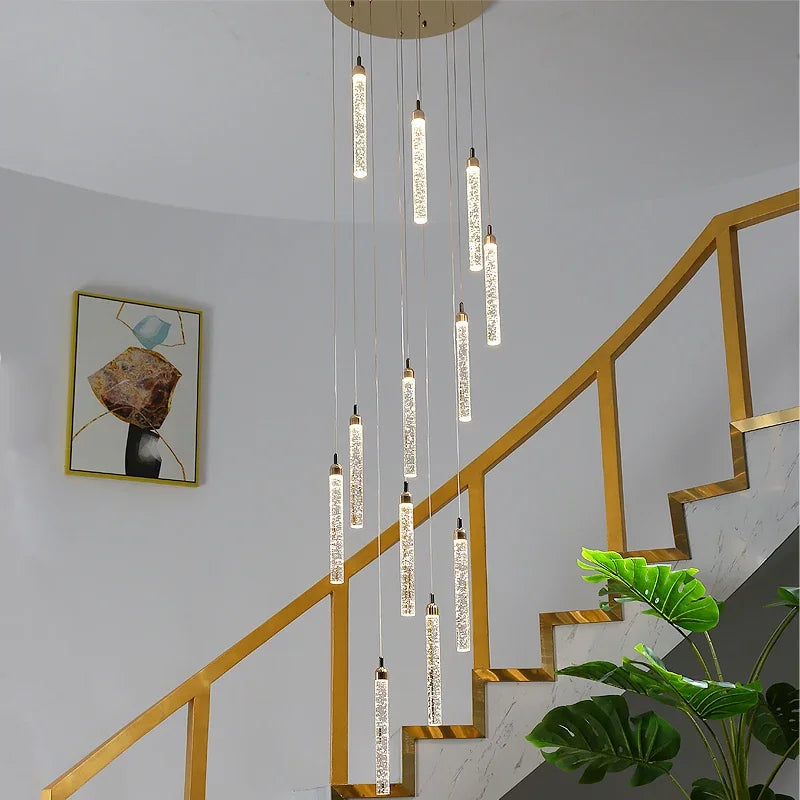Afralia™ Modern Crystal LED Chandelier for Staircase and Living Room
