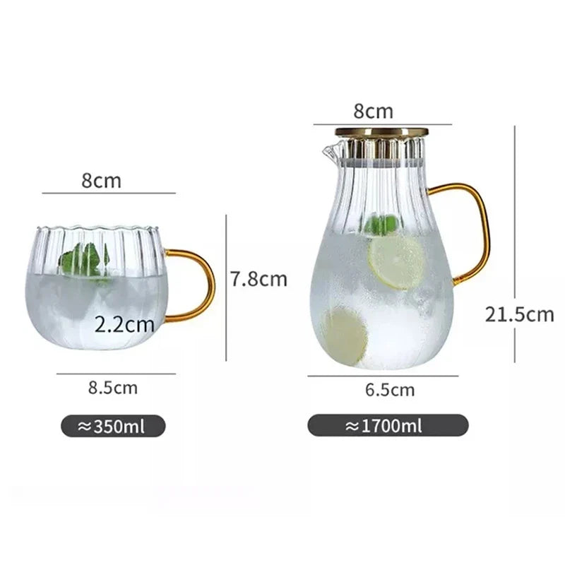 Afralia™ Glass Water Bottle: High Capacity Vertical Stripes Jug for Cold & Hot Beverages