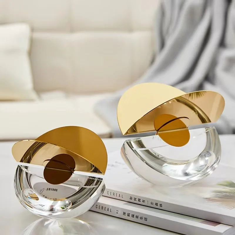 Afralia™ Geometric Marble Metal Hemicycle Decor Figurine Accessory