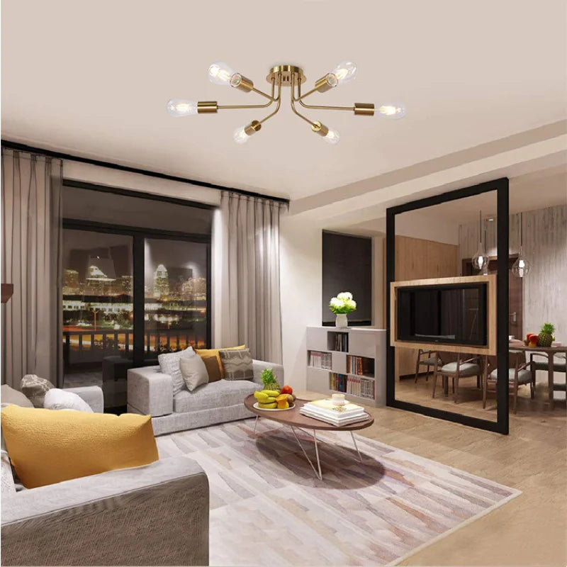 Afralia™ Sputnik Chandelier Semi-embedded Ceiling Lamp Modern Nordic Home Lighting Fixtures