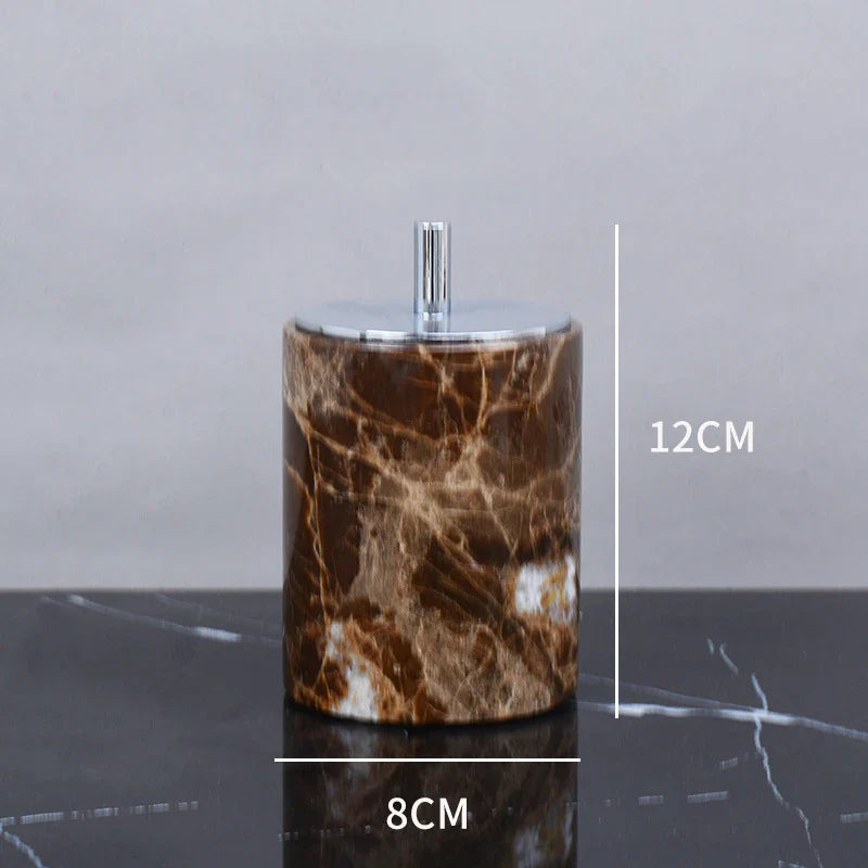 Afralia™ Emperador Dark Marble Bathroom Set: Toothbrush Holder, Soap Dish, Soap Dispenser