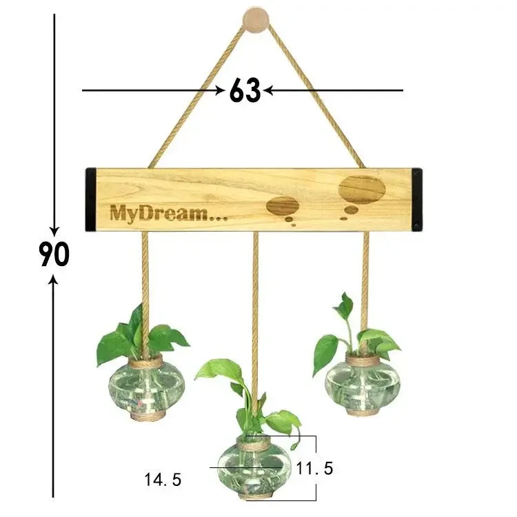 Afralia™ Glass Planter Vase with Wooden Stand for Wall Hanging Display