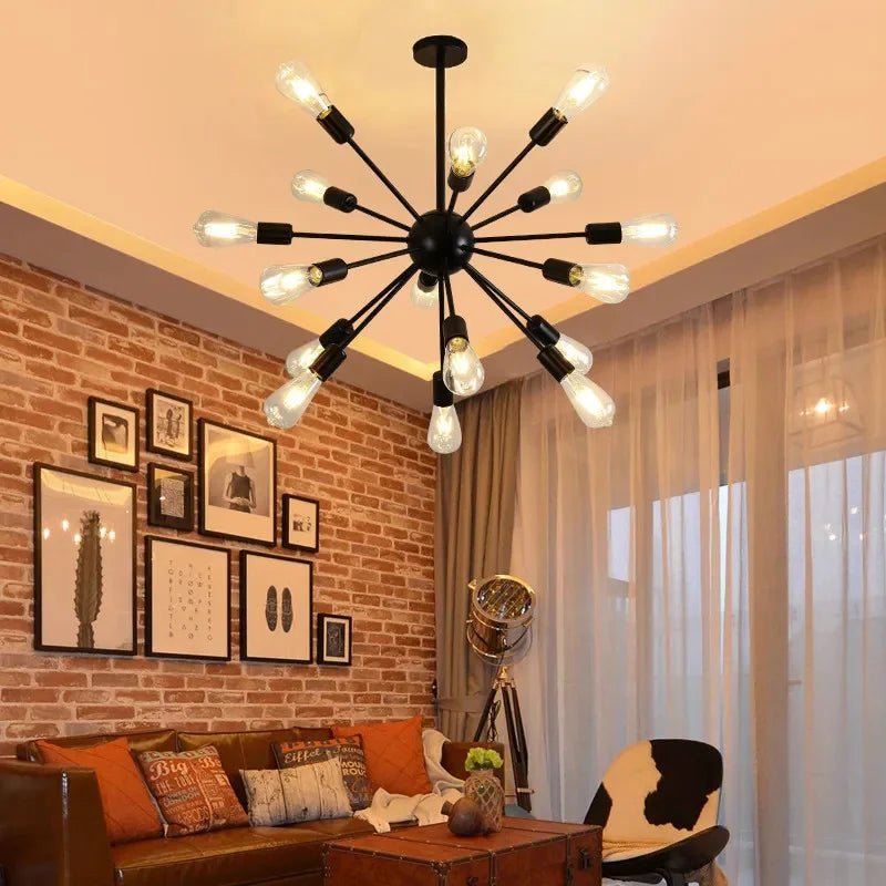Afralia™ Retro Spider Iron Chandelier: Adjustable, Rotatable, Industrial Living Room Lighting