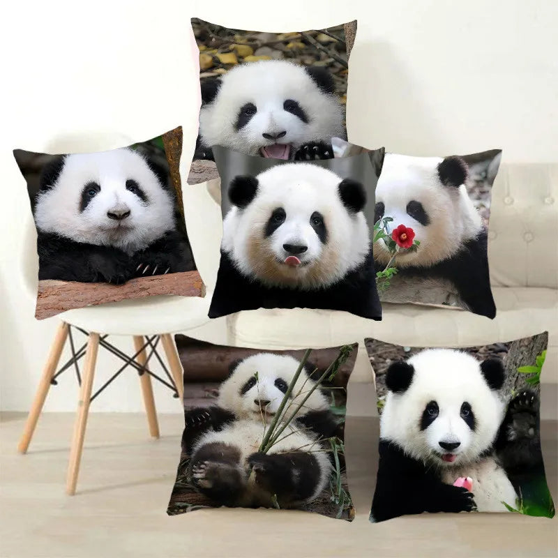 Panda Flower Cushion Cover | Afralia™ Brand | Home Decor Square Throw Pillow Cover