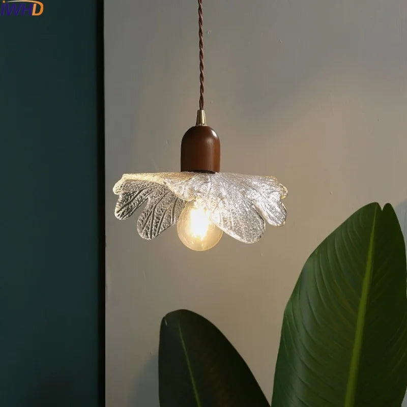 Afralia™ Japanese Style Copper Glass Chandelier Pendant Lights for Living Room Bedroom Bar