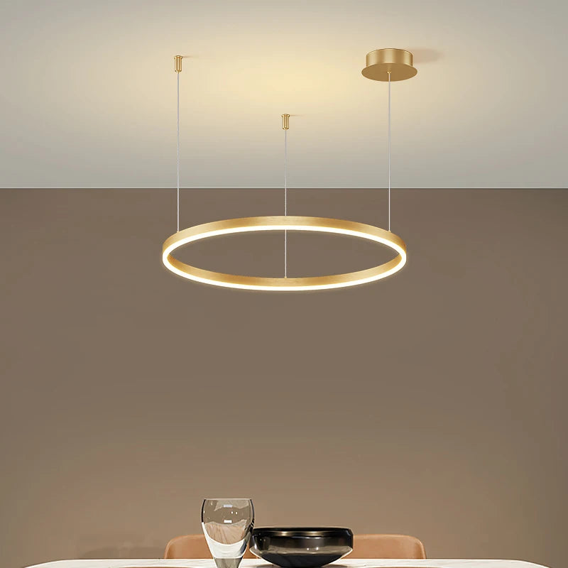 Modern LED Circular Ring Chandelier - Contemporary Lighting Fixture for Living, Bedroom, and Dining Room
