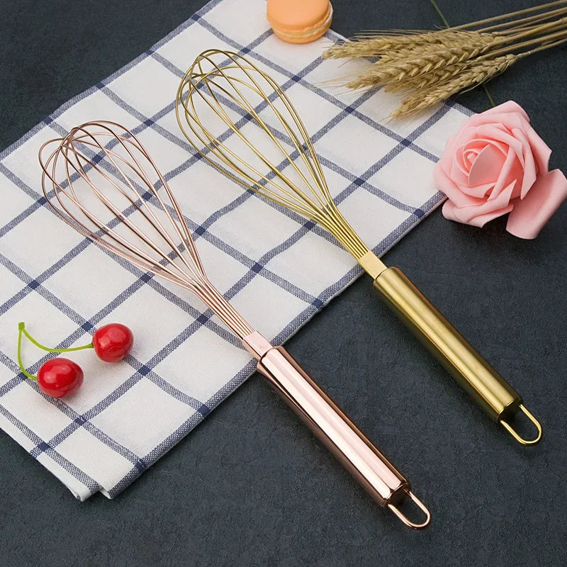 Afralia™ Gold Steel Egg Beater Whisk Mixer Baking Set Home Kitchen Accessories