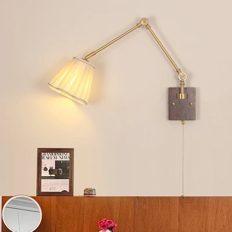 Afralia™ Wood LED Wall Sconce Pull Chain Switch Rotatable 2 Arms Stair Light