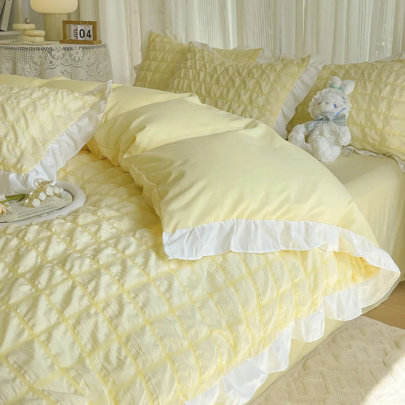 Afralia™ Bubble Gauze Lace Duvet Cover Set - Cooling & Durable Bedding Kit for Summer