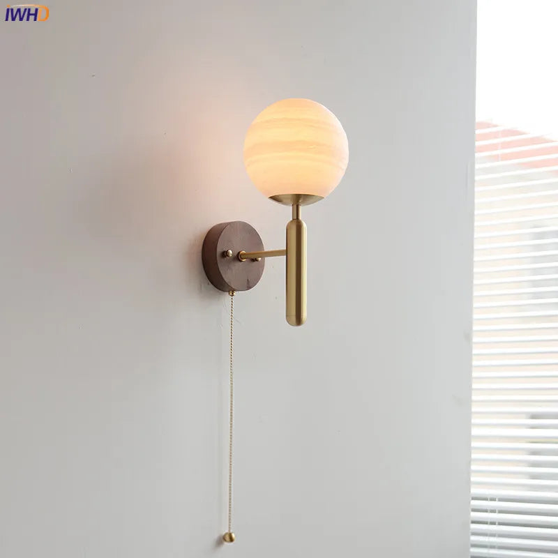 Afralia™ Moon Jupiter Copper Wall Lamp - Modern Nordic Style Wood Home Decor Lighting