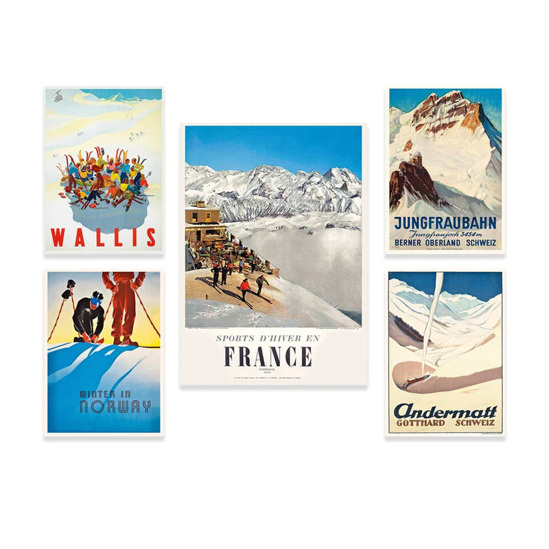 Afralia™ Vintage Ski Poster - Winter in Norway - Swiss Alps Wall Art
