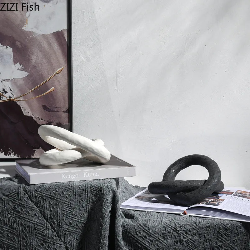 Afralia™ Marble Annular Knot Sculpture for Chic Room Decor Artistic Aesthetics