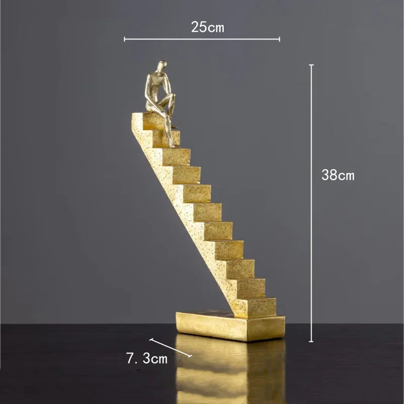Afralia™ Golden Man Abstract Resin Figure Sculpture Staircase Decor