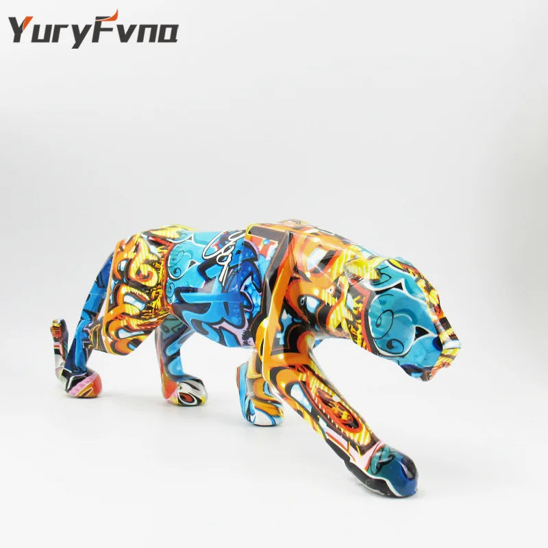 Afralia™ Geometric Panther Resin Leopard Sculpture Figurine for Home Office Decor