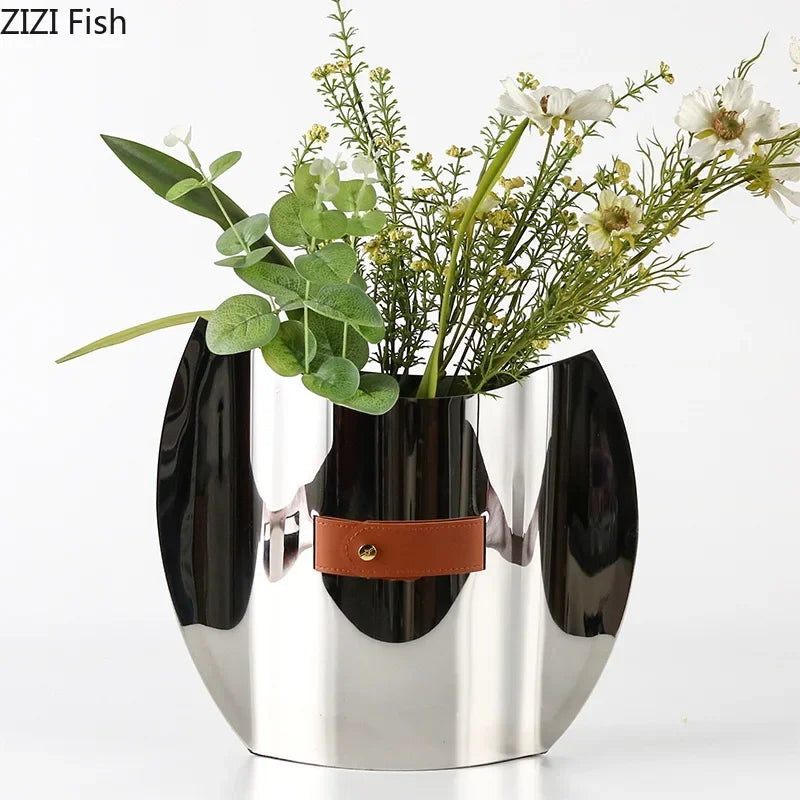 Afralia™ Silver Geometric Metal Vase for Stylish Flowers Arrangement and Room Decor