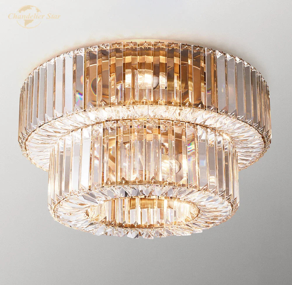 Afralia™ Elliana Crystal Tiered Flushmount Ceiling Lamp - Modern Bedroom Living Room Indoor Lighting