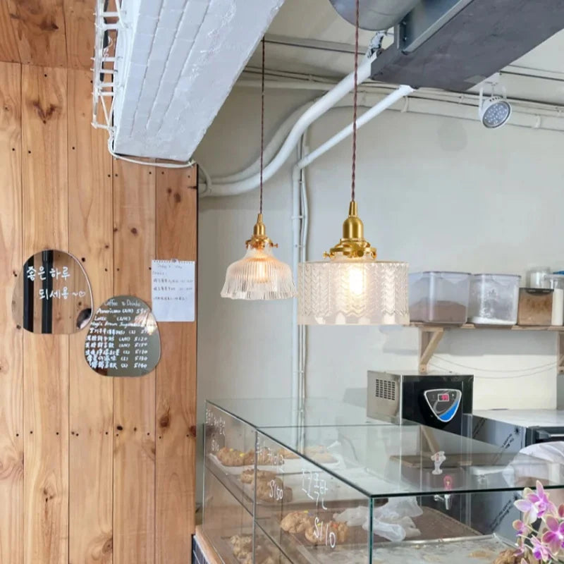Afralia™ Clear Glass Copper LED Pendant Lamp for Home Decor & Lighting