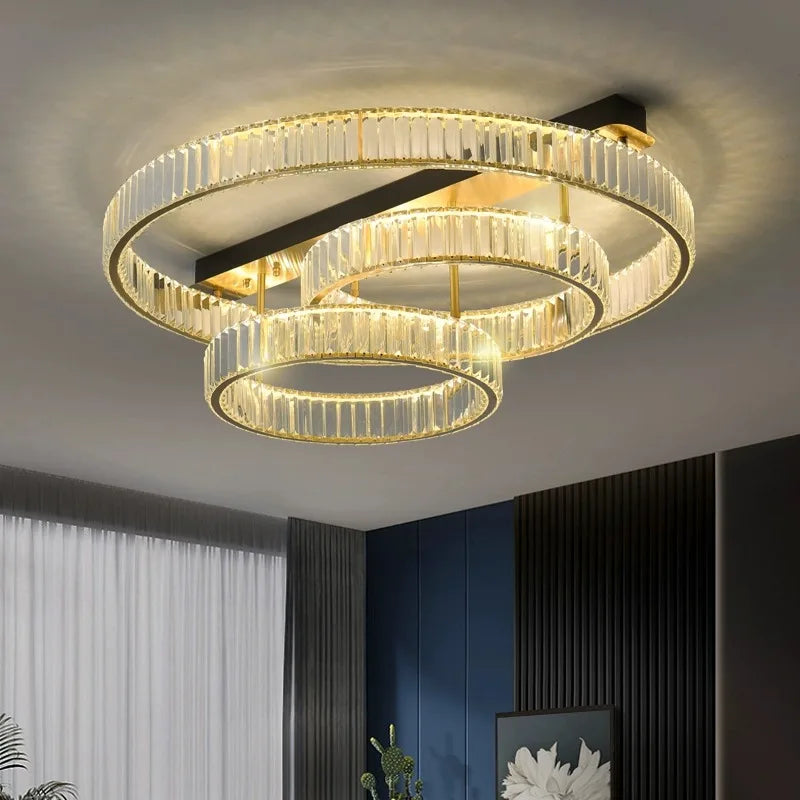 Afralia™ Gold Crystal Copper Ceiling Lamps LED Modern Home Room Decor Lighting