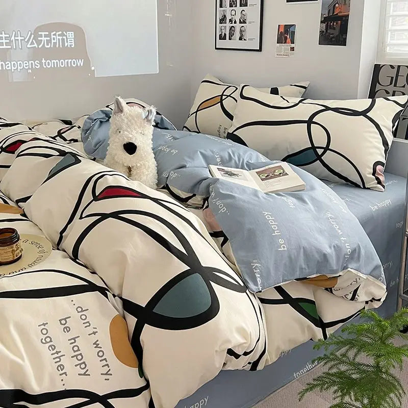 Afralia™ Nordic Cotton Printed Bedding Set for Twin Beds - Ultra Soft & Skin Friendly Home Bedclothes