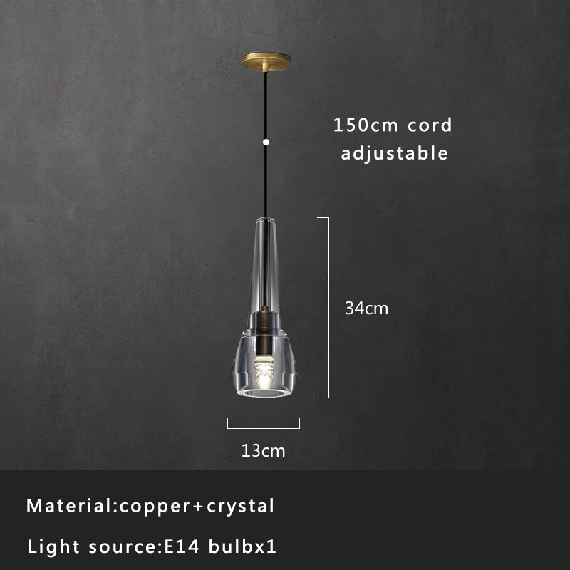 Afralia™ Luxury Copper Crystal Pendant Lights for Home Kitchen Bar Decoration
