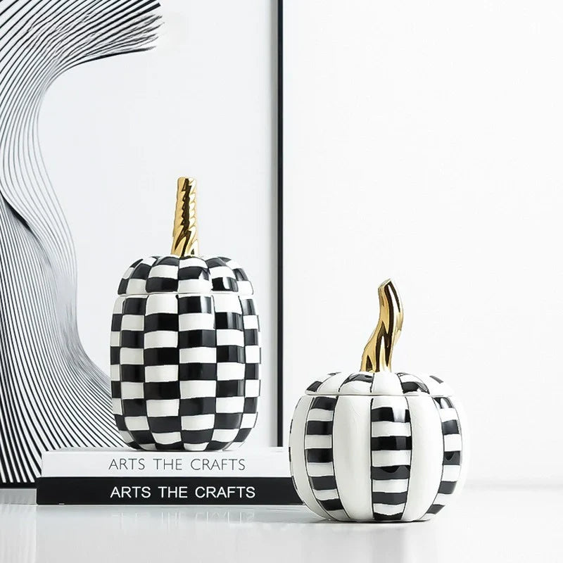 Afralia™ Geometric Pumpkin Ceramic Jar - Decorative Storage Container for Home Decor