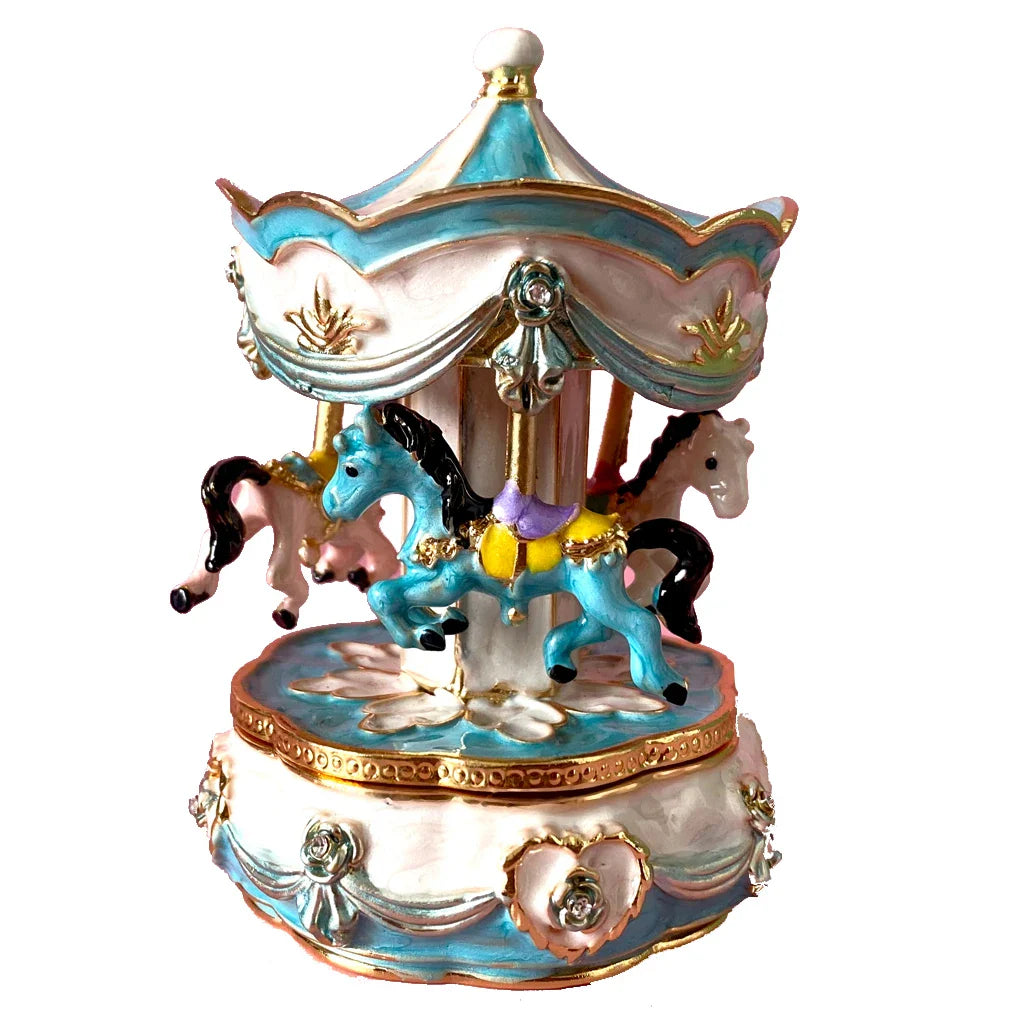 Afralia™ Carousel Horse Figurine Trinket Box Hand Painted Collectible Ornament