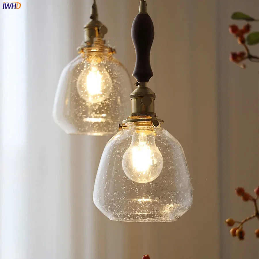 Afralia™ Wood LED Pendant Lamp: American Vintage Nordic Glass Hanging Light