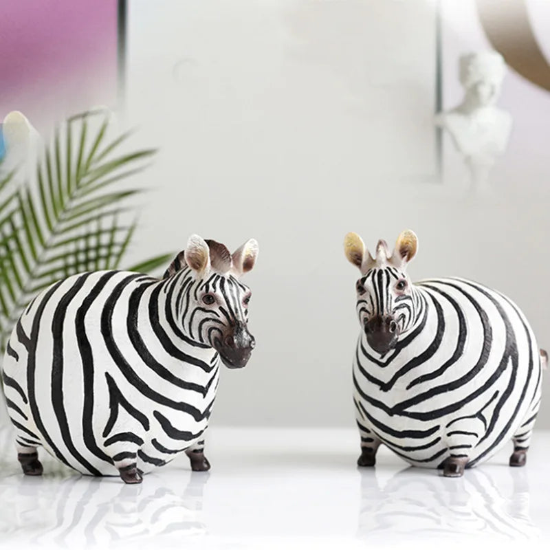 Afralia™ Cute Fat Zebra Resin Animal Figurine Sculpture Desktop Art Decoration