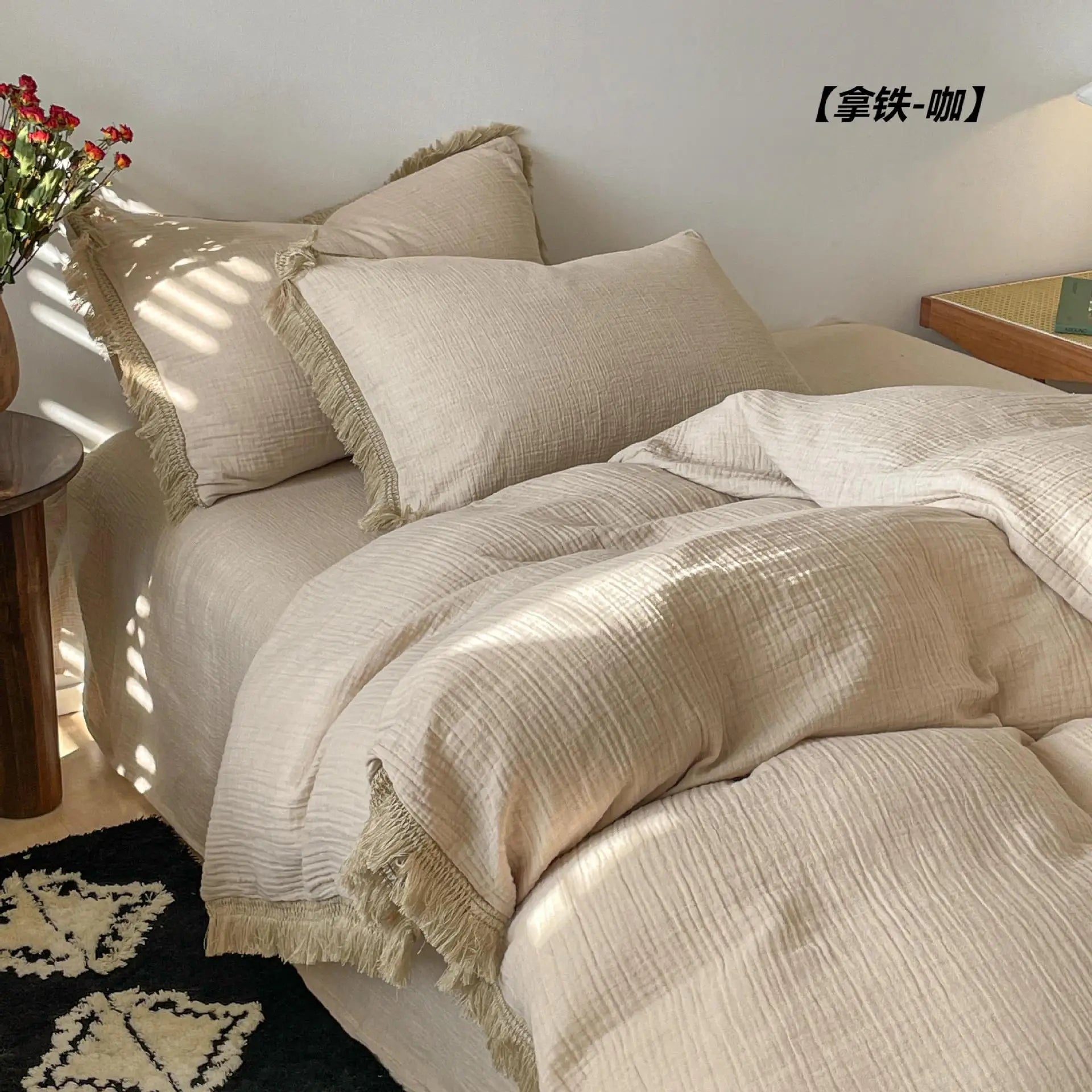 Afralia™ Pure Cotton Tassel Duvet Set Double Layered Cozy Bedclothes