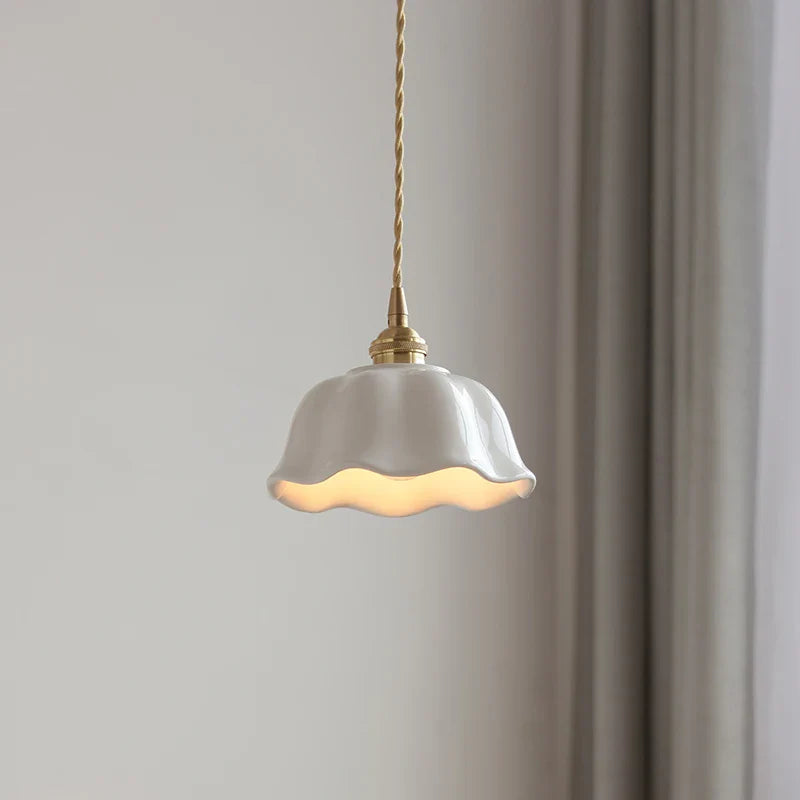 Afralia™ White Ceramic LED Pendant Lamp, Nordic Modern Hanging Light with Adjustable Copper Socket