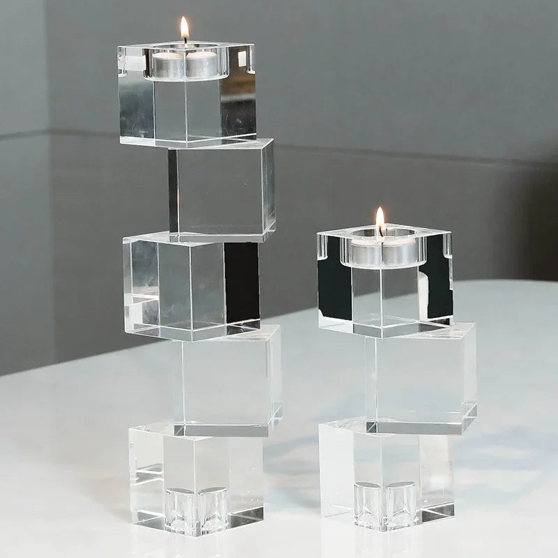 Afralia™ Geometric Crystal Glass Candle Holder - Home Decor Accent