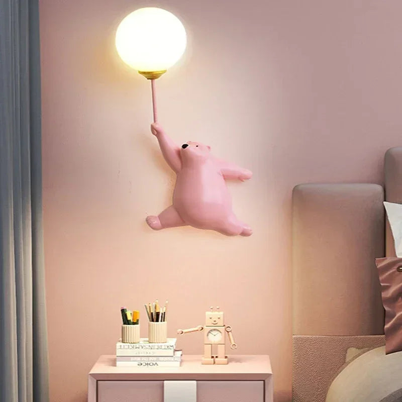 Afralia™ Bear Moon Wall Lamp: Modern Cartoon Light for Kids' Bedroom Décor